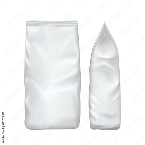 Blank packaging isolated on white background. Foil food snack bag for coffee, chips. Package ...