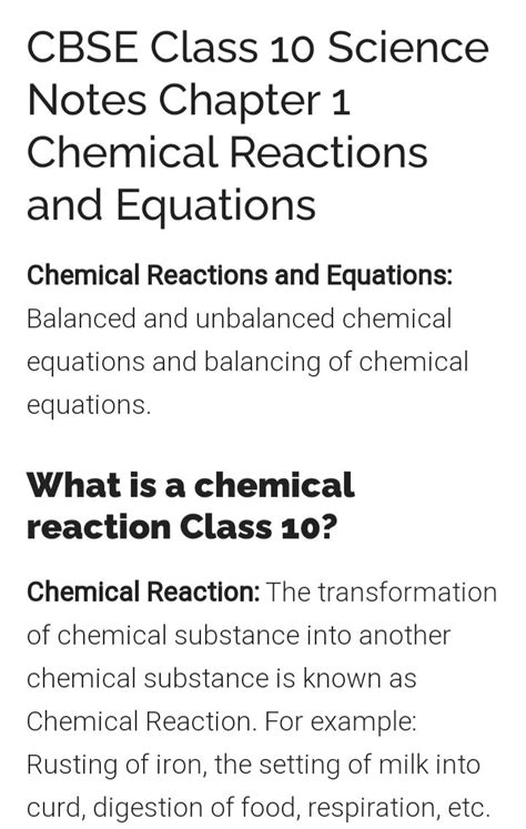 Class 10th Class 10th Chapter 1 Chemical Reaction And Equation Notes By Topper Equations Notes