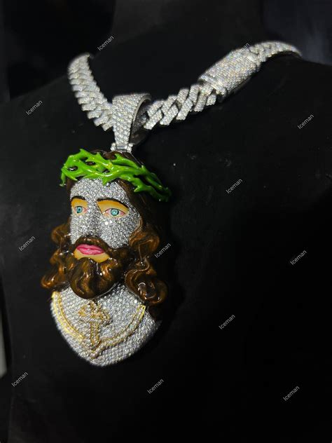 Iced Out Vvs Moissanite Enamel Jesus Pendant Silver Pendant Chain