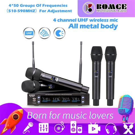 Wireless Microphone System 4 Channel Pro BOMGE UHF Cordless Dynamic