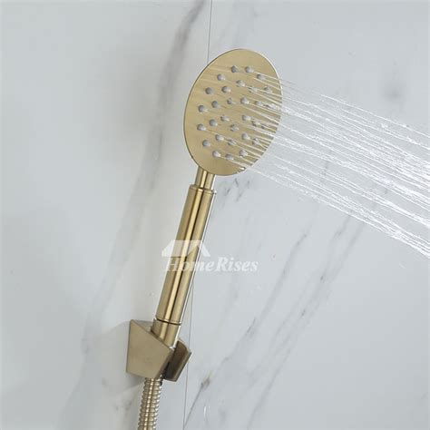 Brushed Gold Brass Bathtub Faucet Shower Set Outdoor Shower Handles