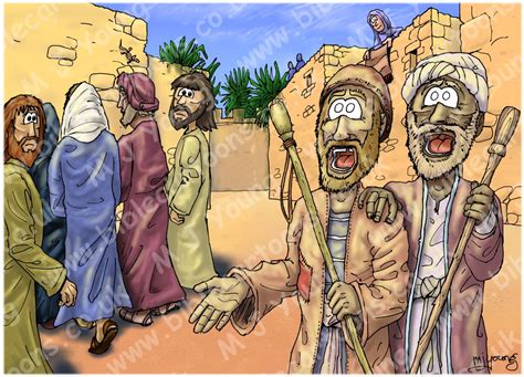 Bible Cartoons Matthew 09 Jesus Heals By Faith Scene 06 2 Blind Men