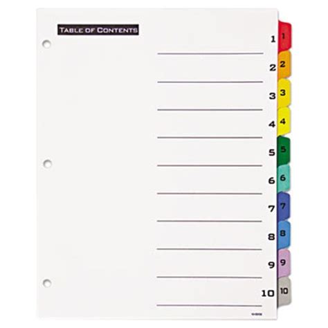 Avery® Office Essentials 11671 Table N Tabs Multi Color 10 Tab