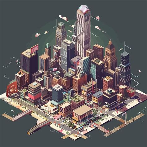 Vector Isometric Low Poly City Vetor Premium