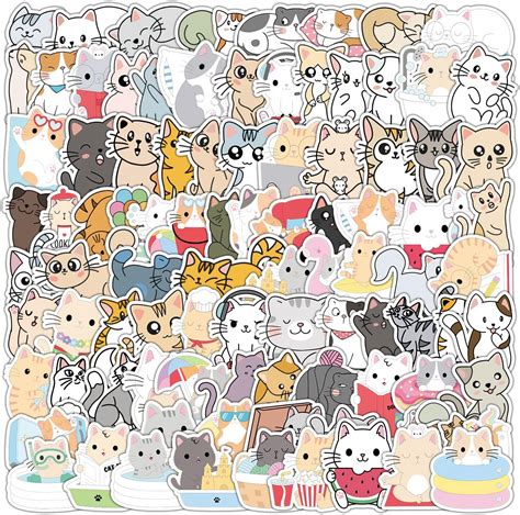 Amazon Pcs Cute Cat Stickers Aesthetic Cat Waterproof Vinyl