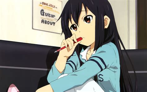 Black Hair Brown Eyes K On Long Hair Nakano Azusa Anime Wallpapers