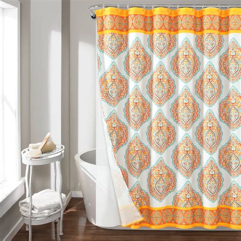 Harley Shower Curtain Orange With Peva Lining And Rings 14pcs Complete