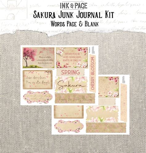 Sakura Printable Junk Journal Kit Japanese Spring Ephemera Etsy