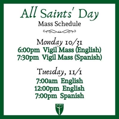 All Saints’ Day Mass Schedule – Jesus Our Risen Savior