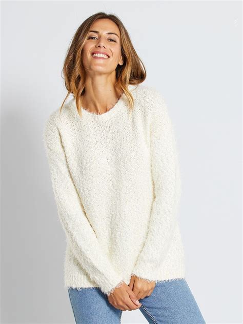 Pull Maille Doudou Popcorn Beige Kiabi