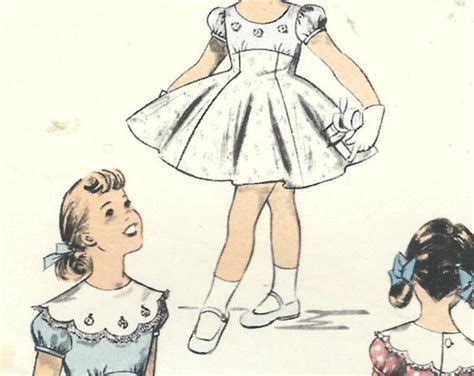 1950s Advance 7962 Vintage Sewing Pattern Girls Full Skirt Dress Princess Dress Empire Waist