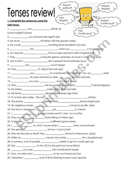 Tense Review Exercises Elementary Tenses Review