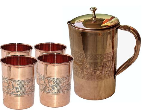 Ayurveda Pure Copper Pitchercopper Jug With Glass Set Emboss Set Copper Jug Pure Copper