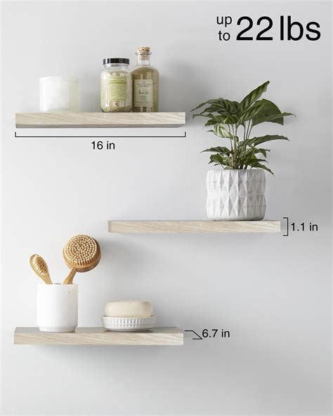 Bayka Rustic Wood Floating Shelves Wall Mounted Set Of 3 16 Inch 22 Lbs Capacity