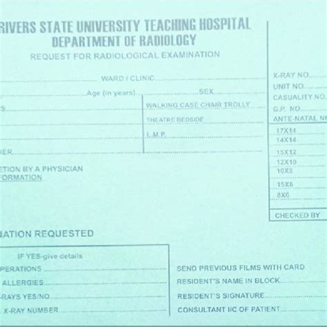 The Radiology Request Forms Of Rivers State University Teaching