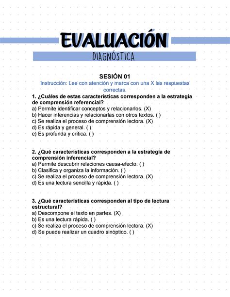 Evaluación diagnóstica Taller de lectura y redaciión I EVALUACIÓN