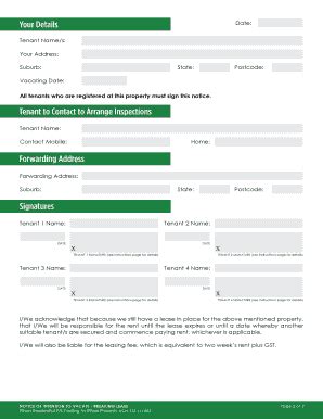 Notice Of Intention To Vacate Forms And Templates Fillable