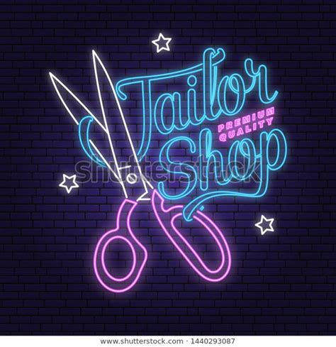 Tailor Shop Neon Design Emblem Vector Stock Vector Royalty Free