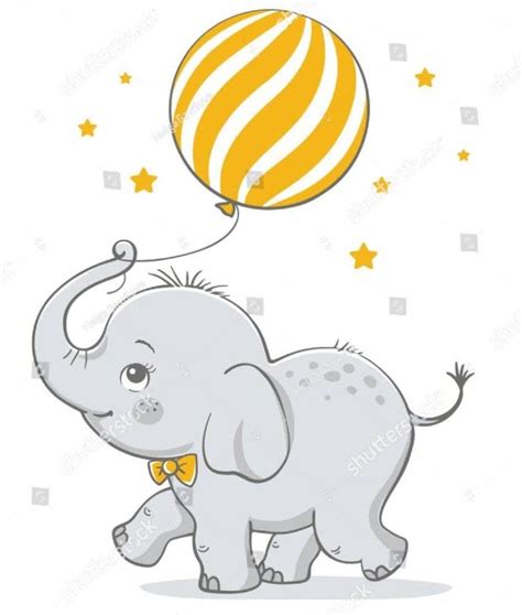 Flying Elephant With Balloon And Stars