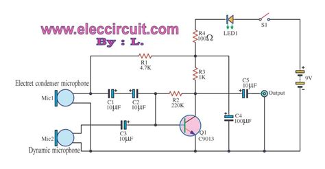 Electret Microphone Preamplifier Circuit Diagram Simple Elec