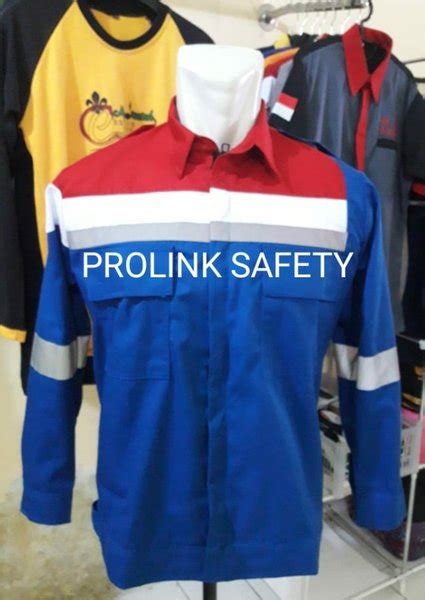 Jual Seragam Baju Safety Atasan Model Pertamina Biru Merah Free Logo K3