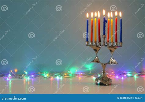 Imagem Do Fundo Judaico Do Hanukkah Do Feriado Menorah X