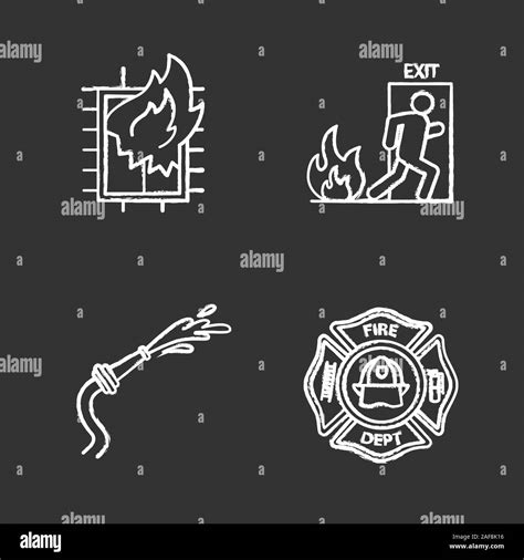 Firefighting Chalk Icons Set House On Fire Firefighters Badge Garden