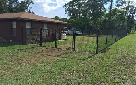 6 ft. Black Vinyl Chain Link Fence with Double Drive & Walk Gate