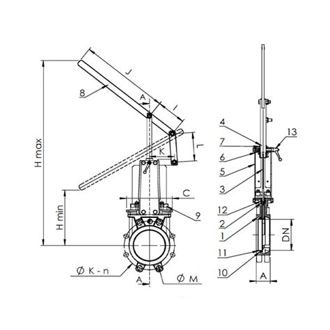 V Lvula De Guillotina Pn Wafer Con Palanca Valveseal