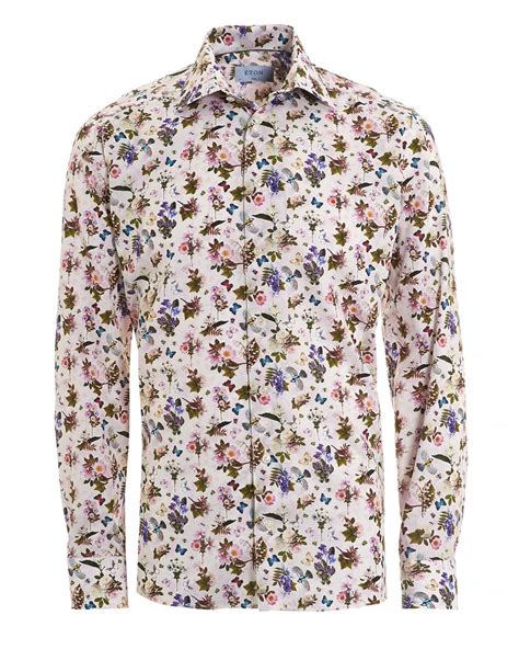 Eton Shirts Mens Swedish Floral Print Slim Light Ground White Shirt