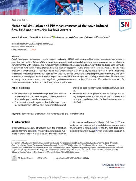 Pdf Numerical Simulation And Piv Measurements Of The Wave Induced