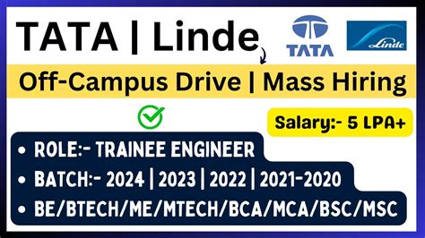 Tata Off Campus Drive Linde Mass Hiring