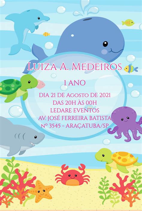 CONVITES DE ANIVERSÁRIO INFANTIL TEMA FUNDO DO MAR SEREIA no Elo7