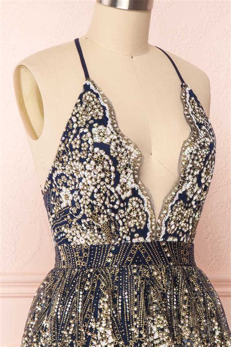 Chayli Midnight Blue Golden Tulle Party Dress | Boutique 1861