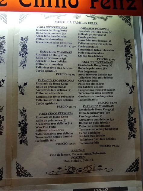 Carta de Restaurante Chino Feliz Córdoba