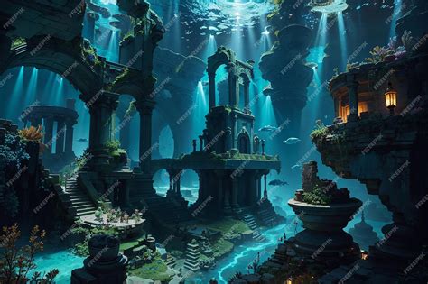 Premium AI Image | Underwater Atlantis Gala Ancient Ruins Mythical Creatures and Oceanic ...