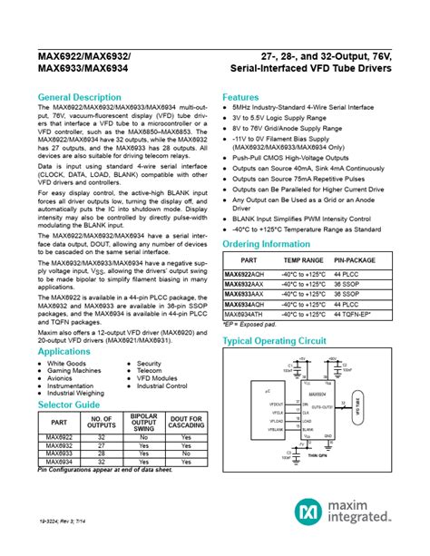 Max6932 Maxim Integrated Products Drivers Hoja De Datos Ficha Técnica