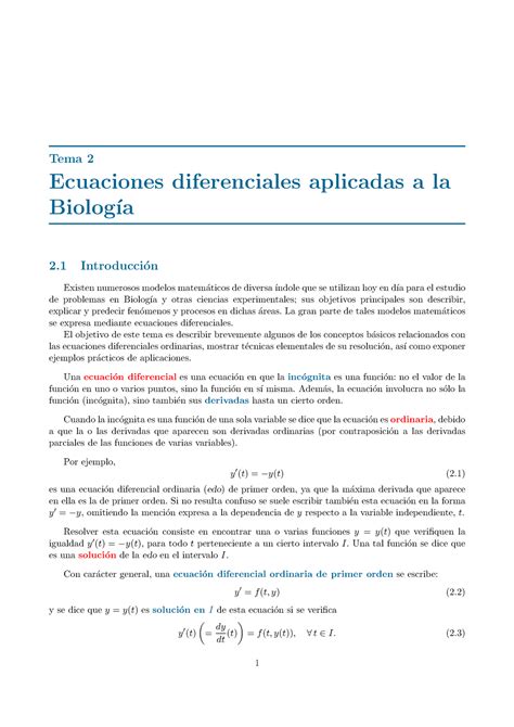 Apuntes Estad Stica Aplicada A La Biolog A Ecuaciones Diferenciales