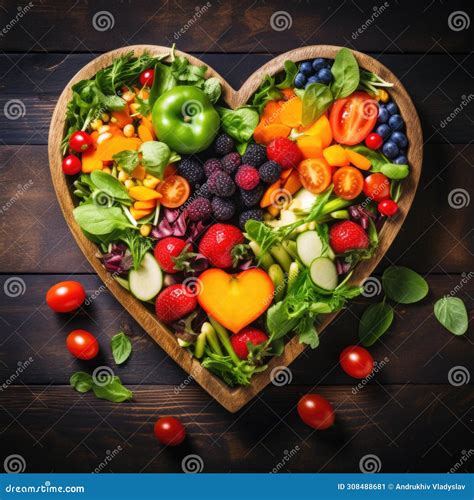 Heart Shaped Salad with Fruits and Vegetables, Healthy Human Heart ...