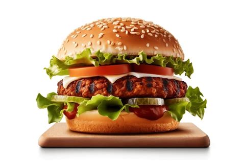 Premium Ai Image Plant Based Burger On A White Background Generative Ai