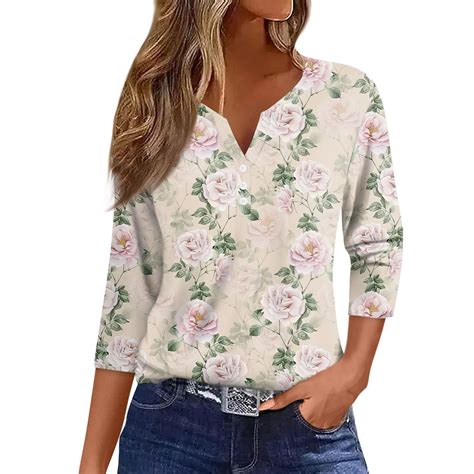 Nisorays 3 4 Sleeve T Shirts For Women Henley V Neck Summer Button Down