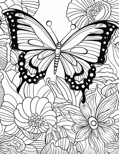 Coloriages Pour Adultes Papillon Et Fleurs Générative Ai Photo Premium