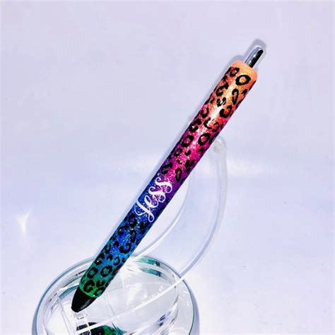 Rainbow Glitter Leopard Pen Refillable Customizable Etsy