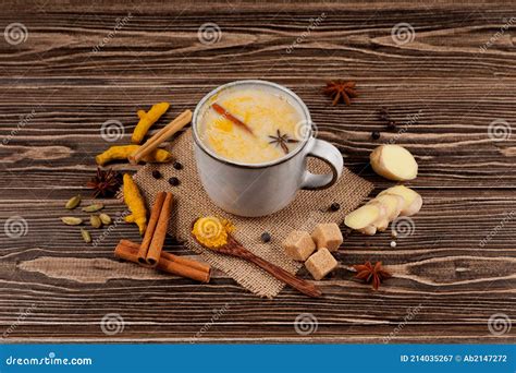 Karak Tea Or Masala Chai On Wooden Table Popular Indian Warming Drink