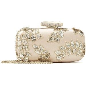 Oscar De La Renta Bisque Gold Floral Embroidered Satin Goa Clutch