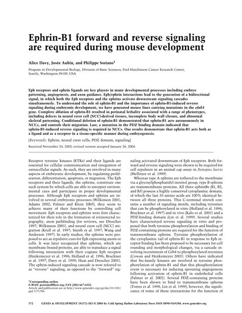 PDF Ephrin B1 Forward And Reverse Signaling Are Required During Mouse