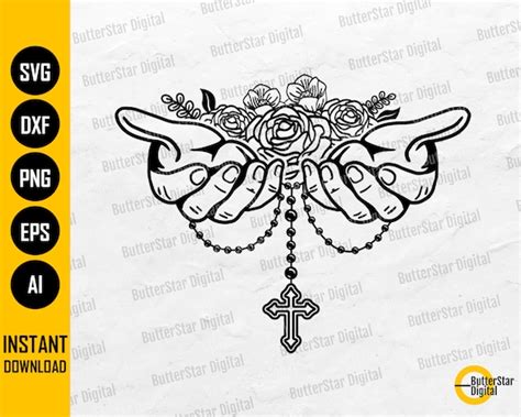 Floral Hands With Rosary Svg Praying With Flowers Svg God Etsy