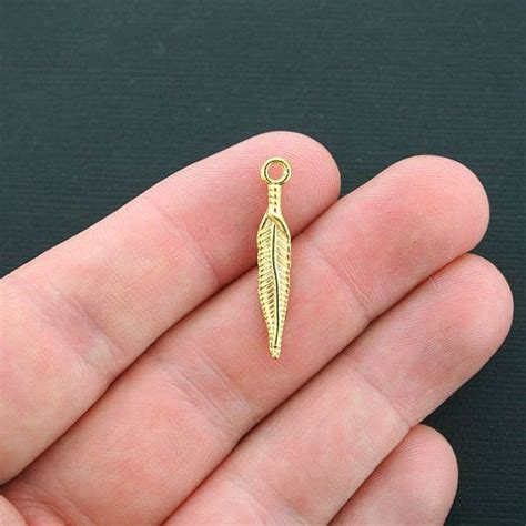 12 Feather Charms Antique Gold Tone 2 Sided GC420 Feather Charms