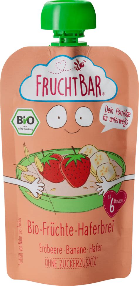 FruchtBar Bio Quetschie Früchte Haferbrei Erdbeere Banane und Hafer