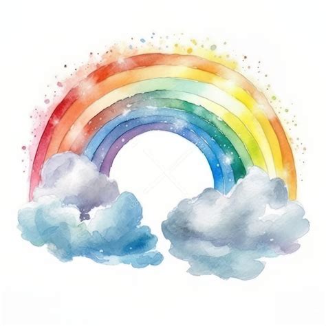 Aquarell Regenbogen Mit Wolken Handgezeichnete Illustration F R Ihr